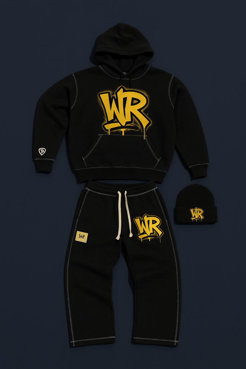 WAVERUNNA Streetwear Set – Black Hoodie, Sweatpants & Beanie